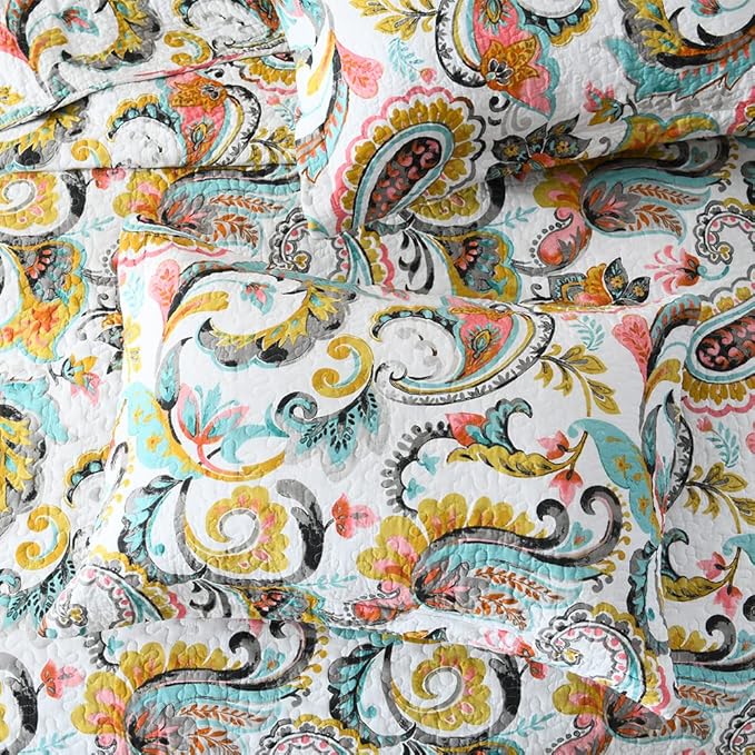 Cotton Bedspread Quilt Sets Reversible Bedding Coverlet Sets Comforter Paisley - Image 5
