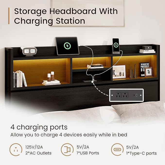 Queen Storage Bed Frame with 6 Drawers, USB Charging Station, No Noise - Image 5