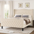 King Bed Frame with Tall Headboard & Footboard, Velvet Upholstered Platform Bed by VINTLJUS