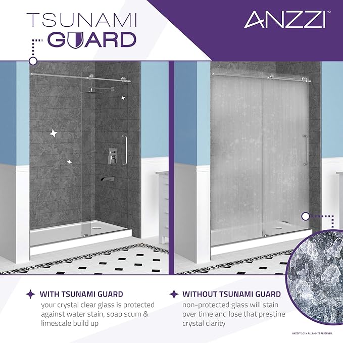 ANZZI 72" x 30" Frameless Shower Door in Polished Chrome, Water Repellent Glass - Image 7