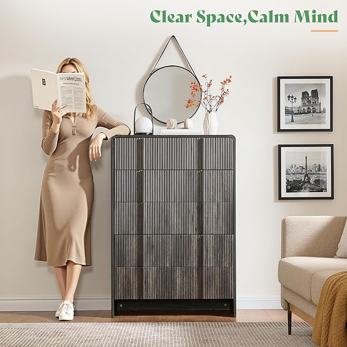 AMERLIFE Fluted 5 Drawer Dresser, Rounded Corners & Anti-Tip Design, Wood - Image 7
