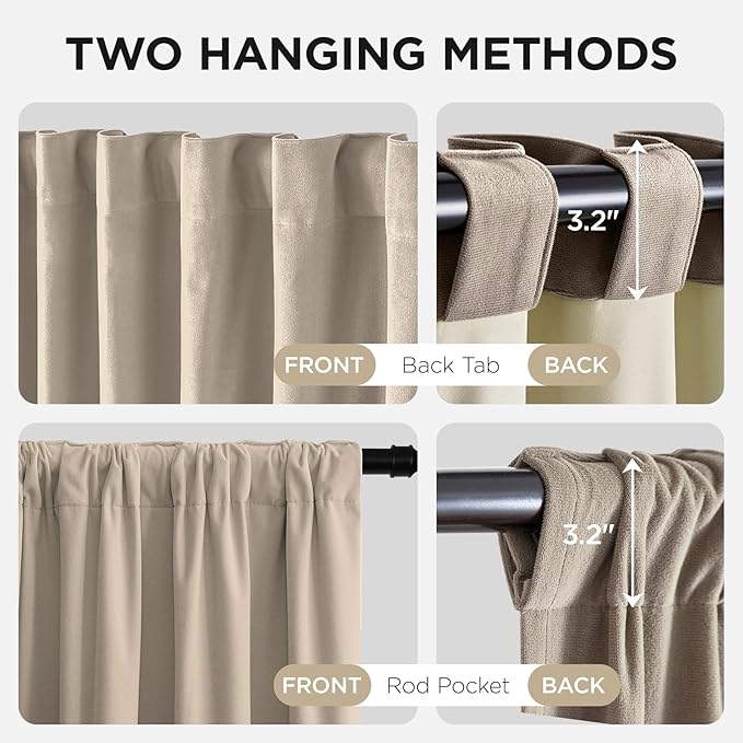 Joydeco Beige 100% Blackout Curtains 102 Inch 2 Panels, Luxury Thermal Beige - Image 3