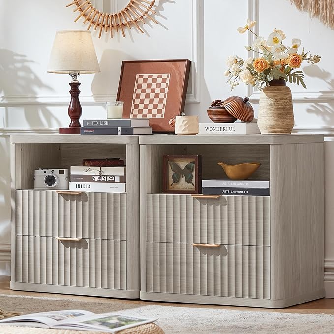 LEYAOYAO Fluted Farmhouse Nightstand Set of 2 by LEYAOYAO-Findtheshiningpointofyourideallife%EF%BC%81