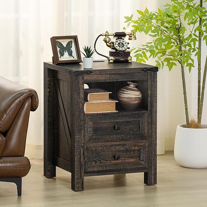Joaxswe Nightstand with Charging Station and USB Port, Farmhouse Side End Table - Image 6