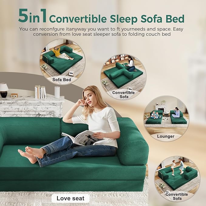 4-in-1 Folding Convertible Sofa Bed, 78 Inch Boneless Couch - Image 7