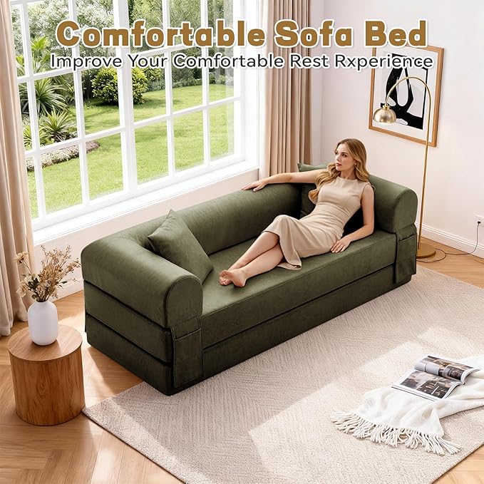 Convertible Sleeper Sofa Bed, 78.5 Inch Faux Leather Futon Couch - Image 7