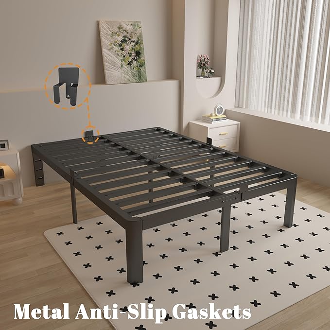 King Size Bed Frame 16 Inch Black, Metal King Bed Frame - Image 5
