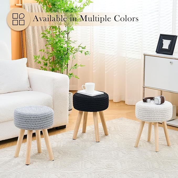 LGENHOOM Cotton Knitted Ottoman Round Footstool Vanity Stool Modern Stool - Image 7