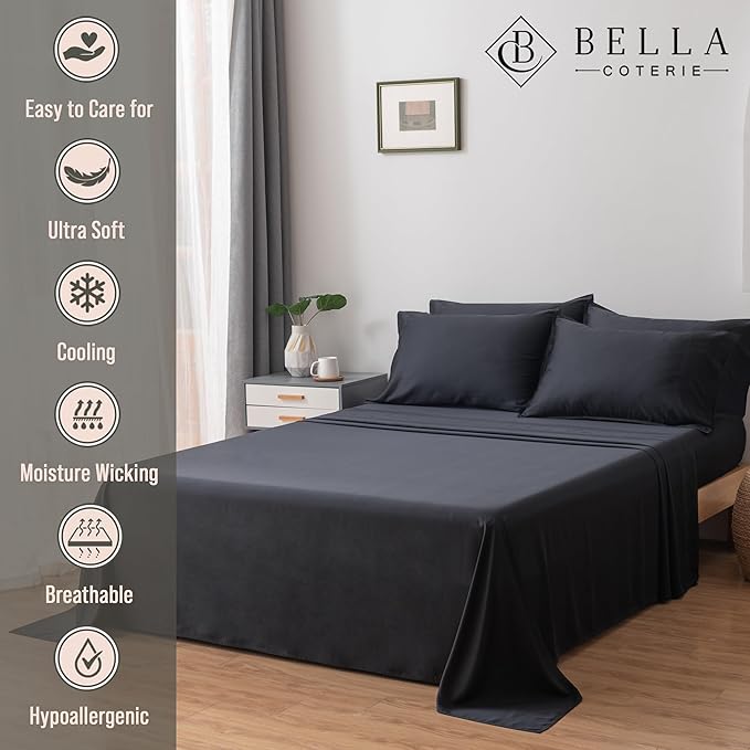 Bella Coterie 6 Piece Luxury Bamboo Viscose Split Top King Size Sheet Set | 34" - Image 3