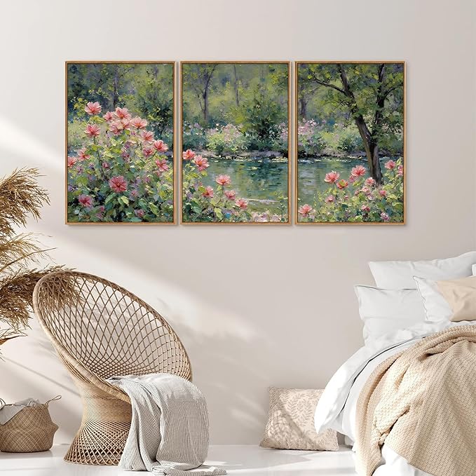 Yeehomedec Monet Anthropologie Framed Canvas Wall Art Set, Impressionist Floral - Image 4