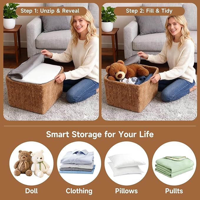 Tiita Pouf Ottoman and Foot Rest, Square Foam Stuffed Floor Pouf - Image 7