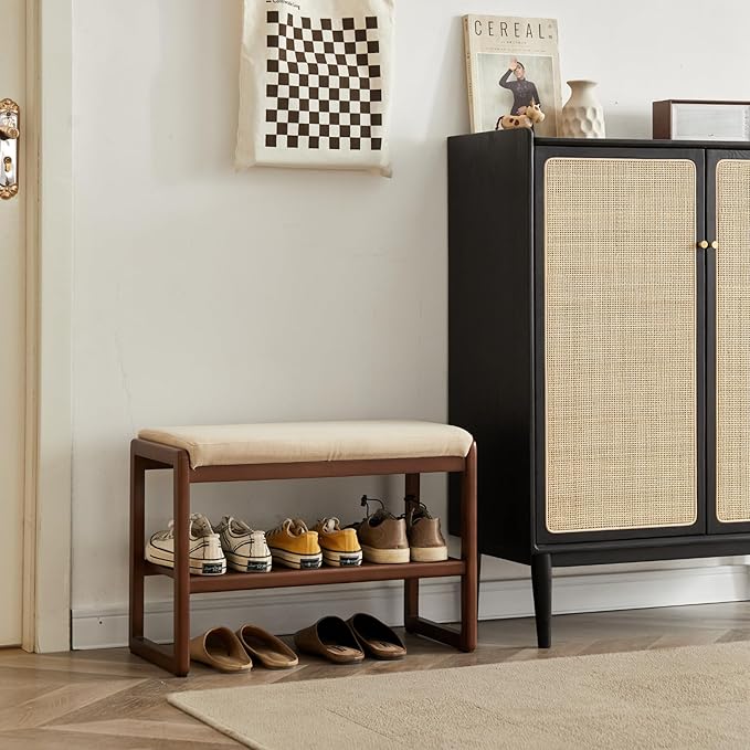 Wood Shoe Bench, 2-Tier Storage Bench - Image 2