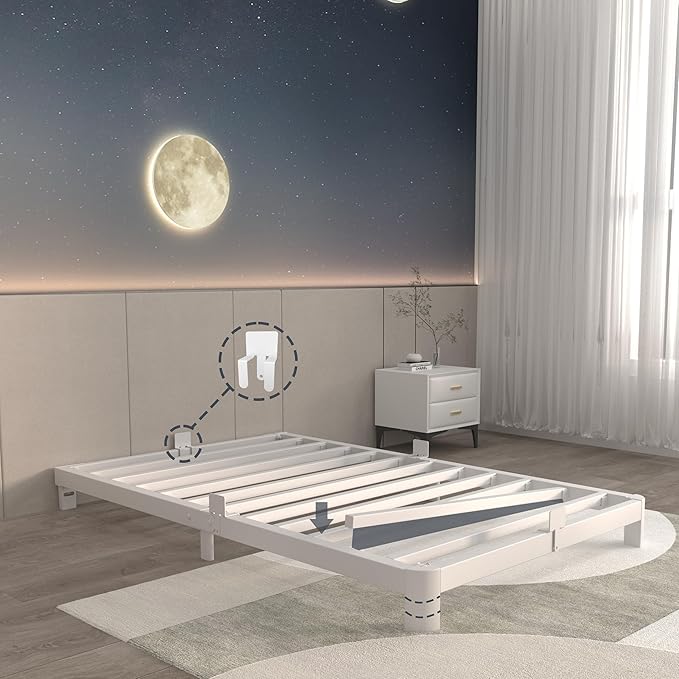 ITIMIDI 4 Inch White Twin Bed Frames, Metal Platform Bed Frame - Image 4