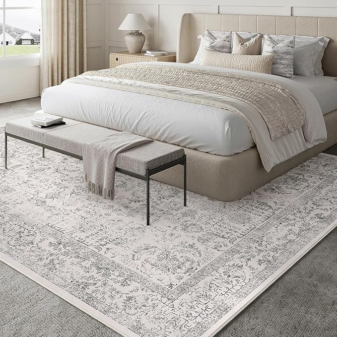 Gray Area Rug 9x12 Machine Washable Large Vintage Living Room Distressed Non - Image 6