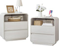 White Nightstand Set of 2 with Charging Station, 23.2" Wide Wood Bedside Table by StandifurnoFurniture