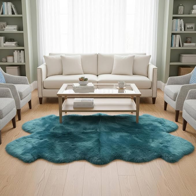 Beach Blue Genuine Sheepskin Rug 4x6 ft, Real Fluffy Quad Pelt Fur Area Rug - Image 6