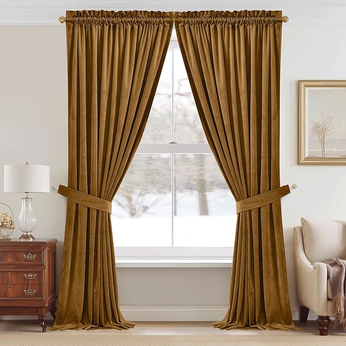 StangH 108 inches Long Gold Brown Velvet Curtains - Image 2