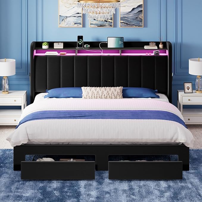 Allewie Velvet Vertical Tufted King Size Upholstered Platform Bed Frame - Image 3