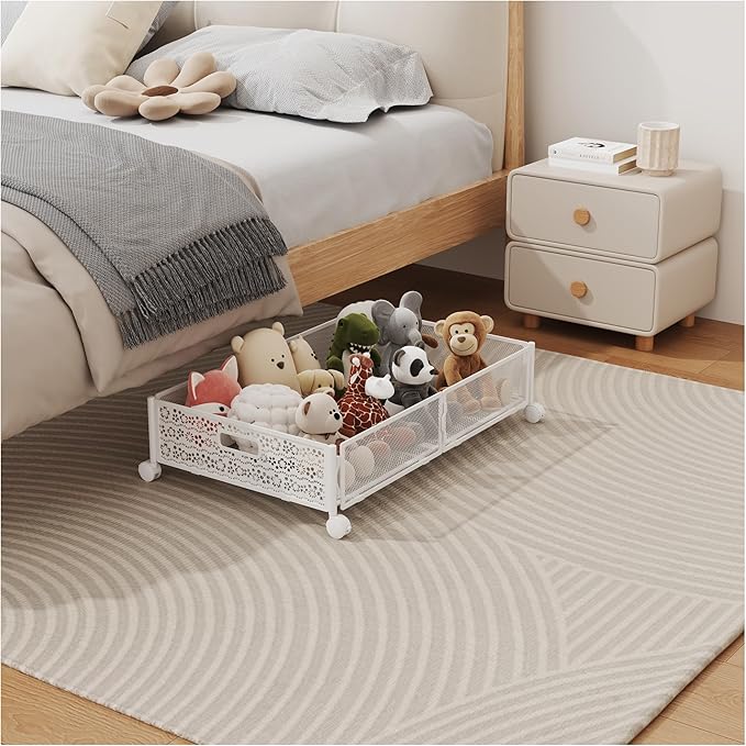 Under Bed Storage with Wheels, Foldable Pattern Carved Metal Under The Bed by YEEBONIX-UnderBedStorage