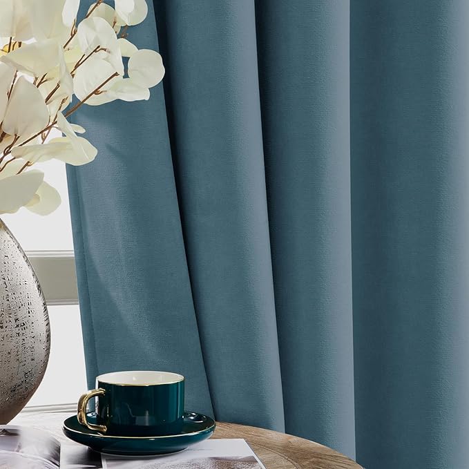 Joydeco Greyish Blue Velvet Curtains 108 Inches 2 Panels, Luxury Thermal - Image 5