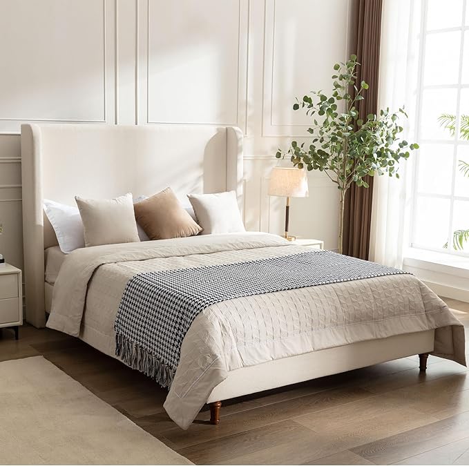 King Size Upholstered Bed Frame, Harper 54" Tall Headboard Platform Beds - Image 4