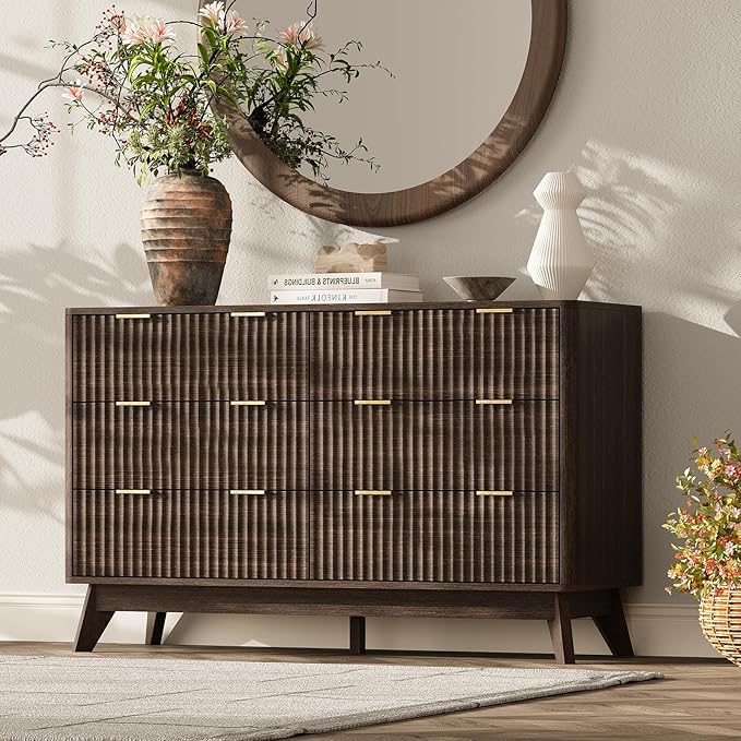 47'' Wide 6 Drawers Dresser for Bedroom, Modern Fluted Vertical Chest by TROJMHome