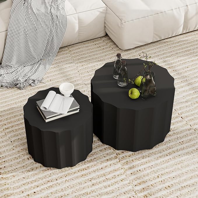 Nesting Coffee Table Set of 2, Round Coffee Tables, Space-Saving Modern Circle - Image 6