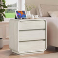 White Nightstand with Charging Station, Modern Curved End Table with 3 Storage by StandifurnoFurniture