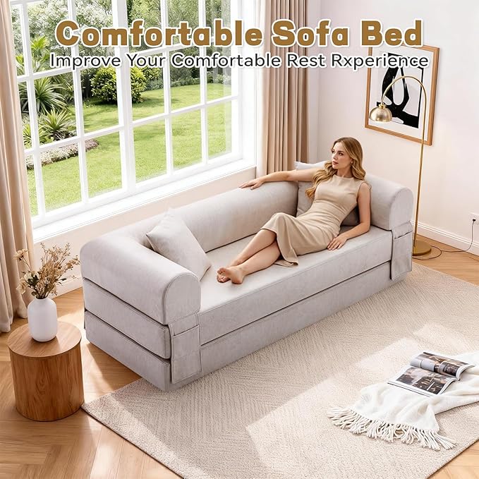 Convertible Sleeper Sofa Bed, 78.5 Inch Faux Leather Futon Couch - Image 7