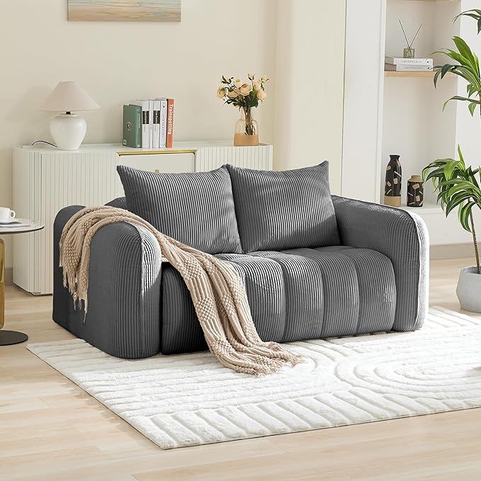 Corduroy Boneless Living Room Sets, Modern Upholstered Loveseat - Image 7