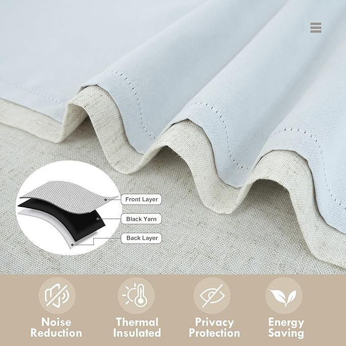 DriftAway Double Layer Linen Blackout Tie Up Curtains Thermal Insulated Fully - Image 5
