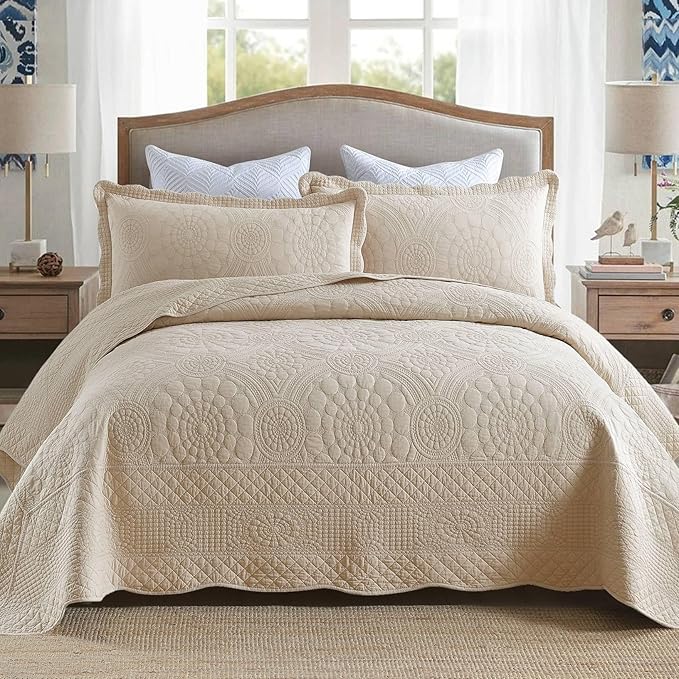 MarCielo 3-Piece 100% Cotton Oversized Bedspread Lightweight Quilt Coverlet by MarCielo
