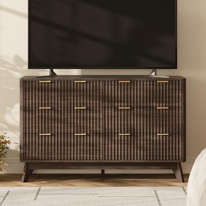 47'' Wide 6 Drawers Dresser for Bedroom, Modern Fluted Vertical Chest - Image 4