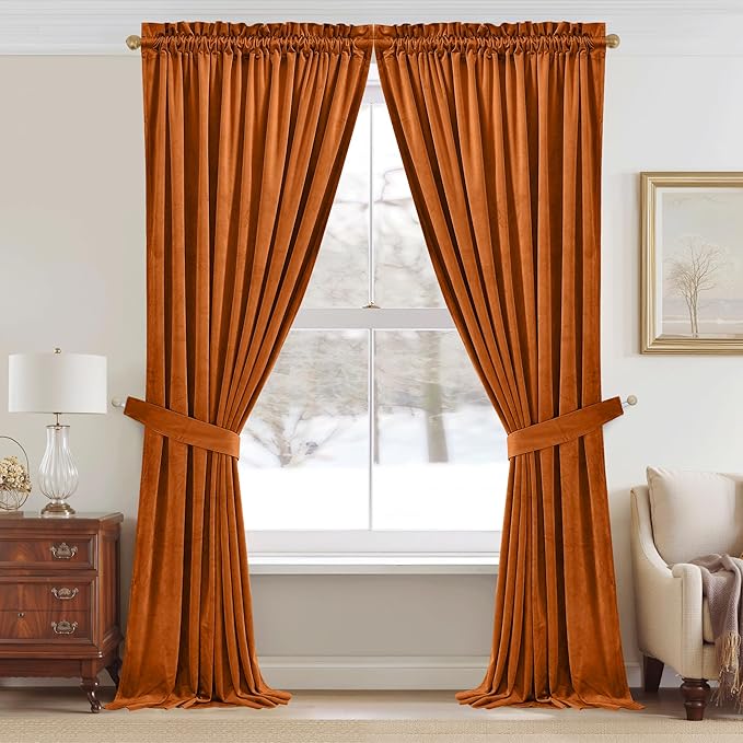 StangH Orange Velvet Curtains 108 inches Long, Extra Long Luxury Home Decor - Image 2