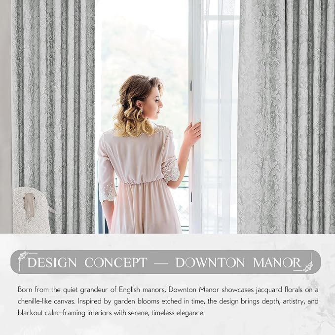 Beauoop Grey Floral Jacquard Blackout Curtains 84 Inches Long - Image 9