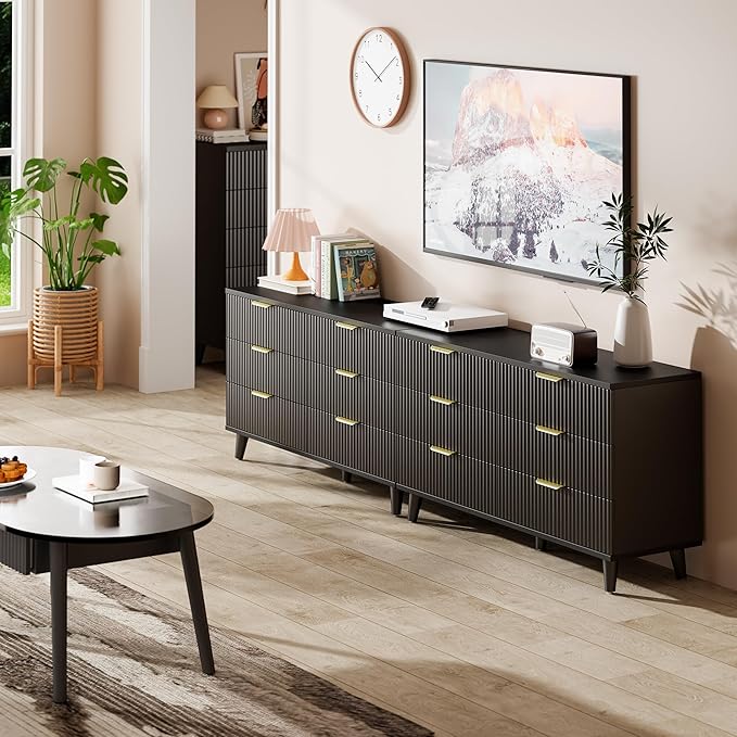 Lulive Black Dresser for Bedroom Wood Dressers Chest of Drawers, Fluted 54" - Image 8