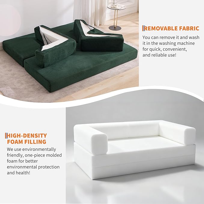 Garvee 5-in-1 Convertible Sofa Bed, 78.8" Modular Corduroy Sleeper - Image 6