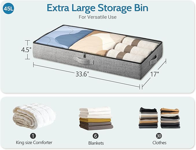 2-Pack Under Bed Storage Containers, 4.5 Inches Tall Low Profile Underbed - Image 3