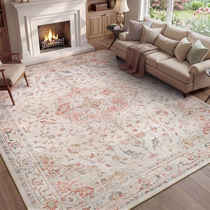 PADOOR 9X12 Area Rug, Rugs for Living Room, Soft Pink Rugs for Bedroom by PADOOR