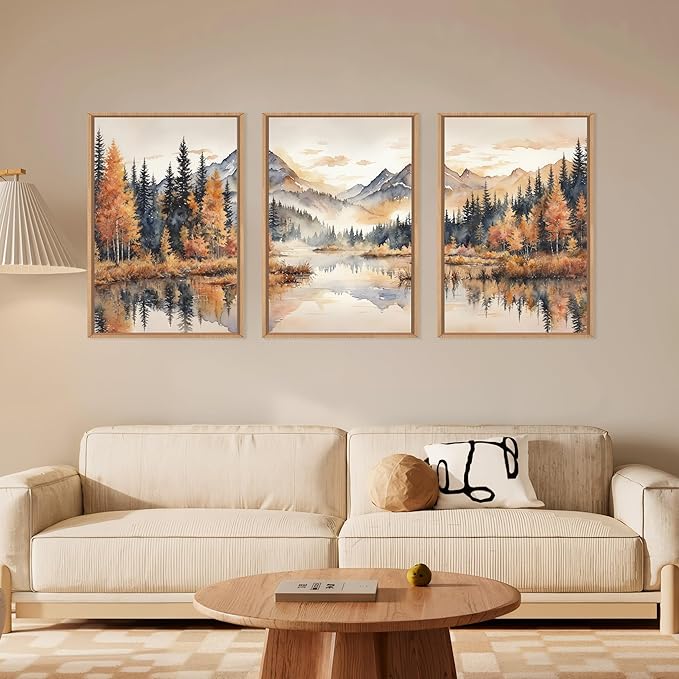 LHIUEM Large Neutral Mountain Framed Canvas Wall Art, Nature Foggy Forest Wall - Image 2