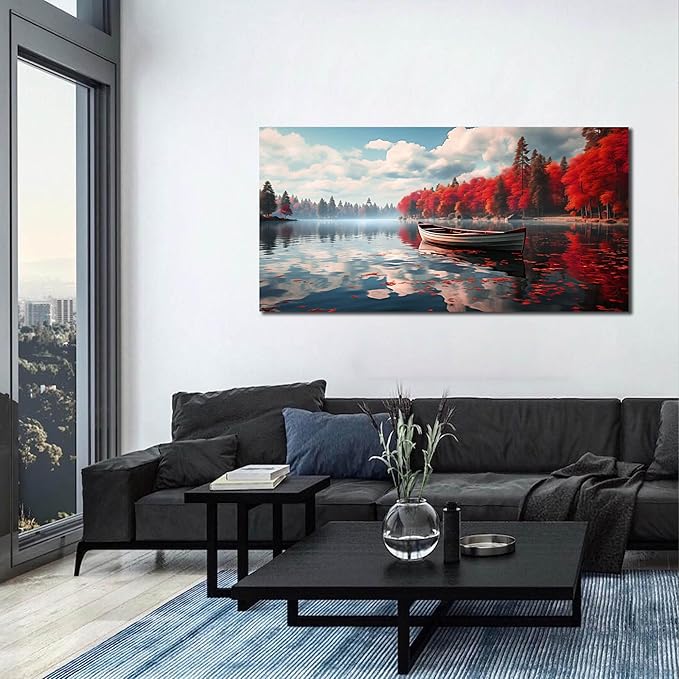 Large Wall Art for Living Room Bedroom Office Red Forest Wall Art Lake - Image 7