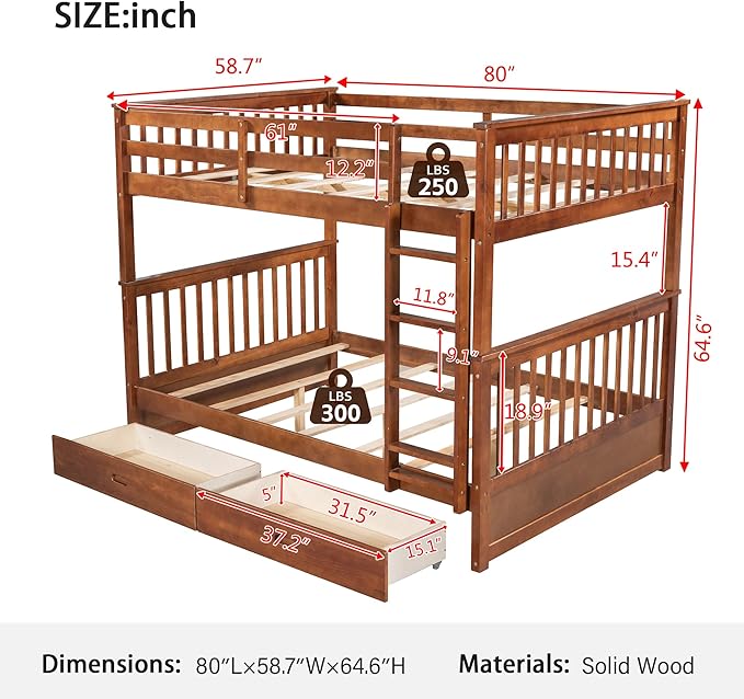 Merax Full Over Full Size Wood Bunk Bed - Image 2