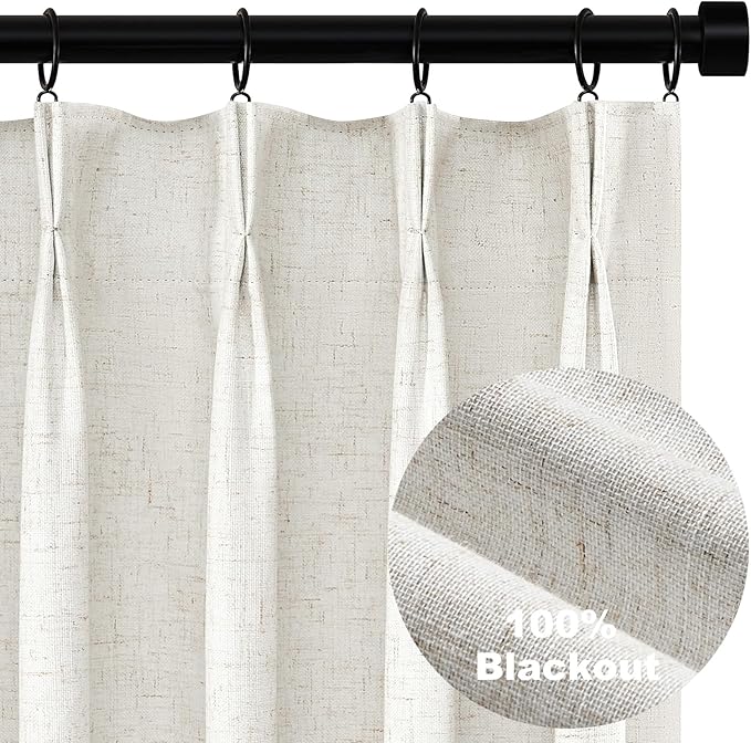 Topfinel 63 Inch Length Blackout Linen Curtains, Pinch Pleat Back Tab Pleated by Topfinel