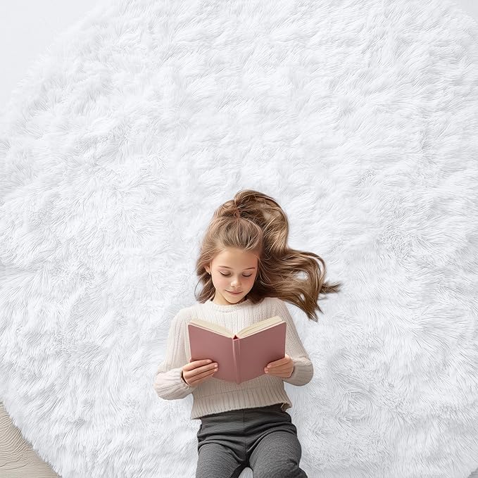 OLANLY White Round Rugs for Bedroom by OLANLY
