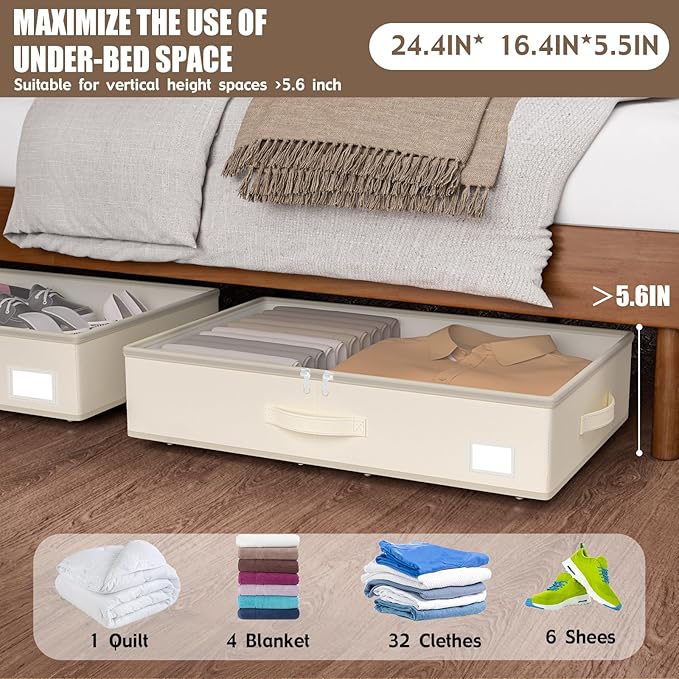 Under Bed Storage with Wheels, No Assemble Required 5.5 inches height beige - Image 2