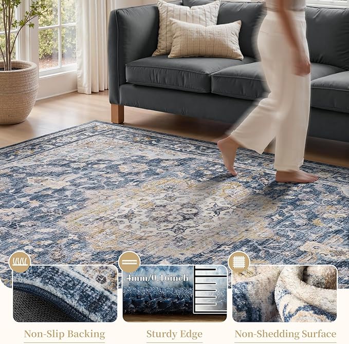 PADOOR 8X10 Area Rug, Rugs for Living Room, Soft Blue Rugs for Bedroom - Image 3