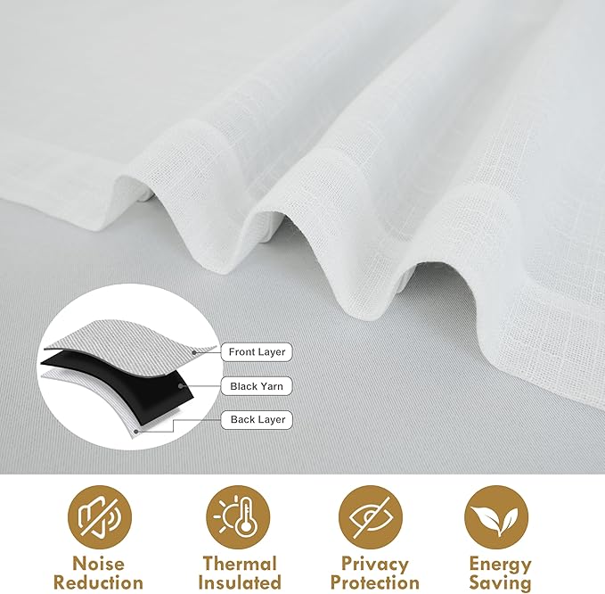 DriftAway Double Layer Linen Blackout Tie Up Curtains Thermal Insulated Fully - Image 5