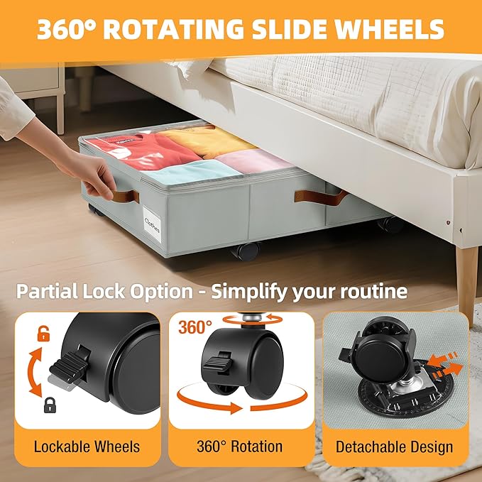 2 Pack Under Bed Storage with Wheels – 30.5×17×5.5 Inch, Underbed Storage with - Image 2