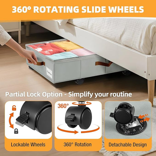2 Pack Under Bed Storage with Wheels – 30.5×17×5.5 Inch, Underbed Storage with - Image 2