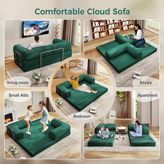 4-in-1 Folding Convertible Sofa Bed, 78 Inch Boneless Couch - Image 3